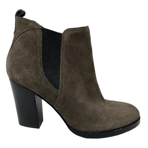 Marc Fisher Suede Slip On Boot Bootie 4" Heel Olive Gray - 9.5 - Picture 1 of 7
